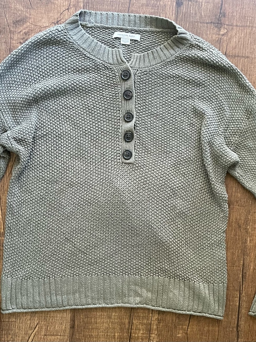 American Eagle Outfitters Olive Green Knit Henley Sweater